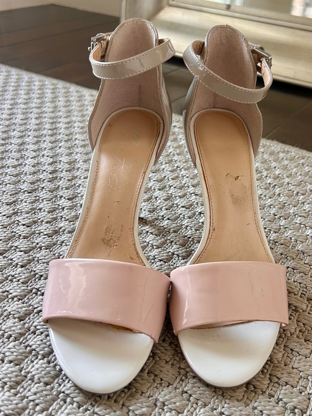 Patent Strap Sandals in Blush Pink and White - Women